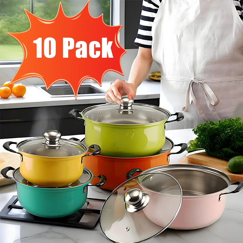10-Piece stainless steel cookware set, multi-colored non-stick cookware set, perfect for kitchens and restaurants, an ideal gift