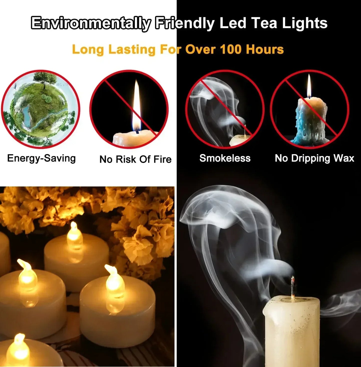 Flameless TeaLights Candles with Automatic Timer 6 Hours On 18 Hours Off