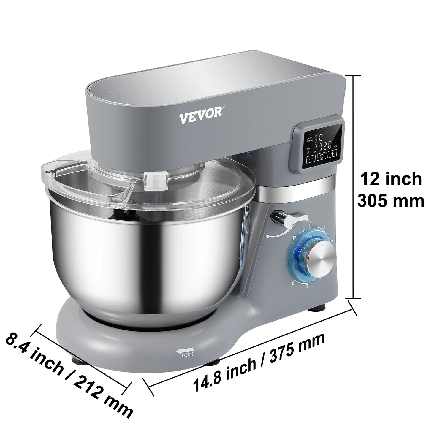 VEVOR 5.5/7L Electric Stand Mixer with 6 Speeds LCD Screen Timing Food Mixer Cream Egg Whisk Whip Dough Kneader With Steel Bowl