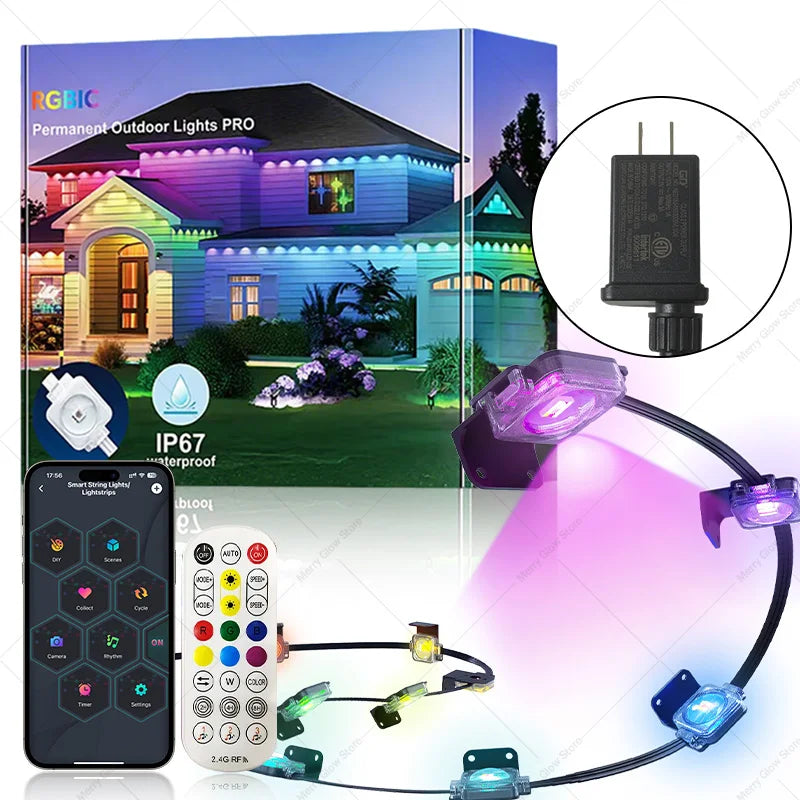 Permanent Outdoor Smart Eaves Lights with Remote, 100 FT