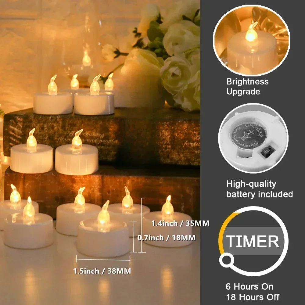 Flameless TeaLights Candles with Automatic Timer 6 Hours On 18 Hours Off