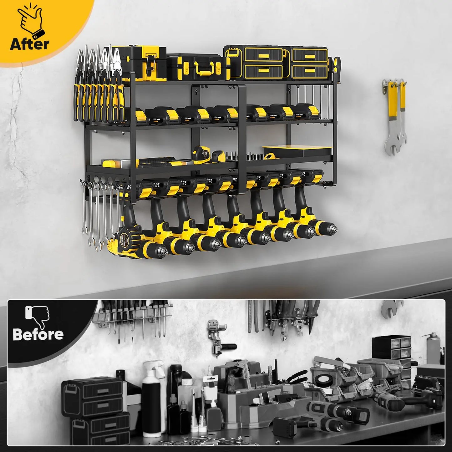 Power Tool Organizer, Wall Mount, Extended Large Heavy Duty Drill Holder, 4 Layer Garage and Storage, Suitable Utility Racks