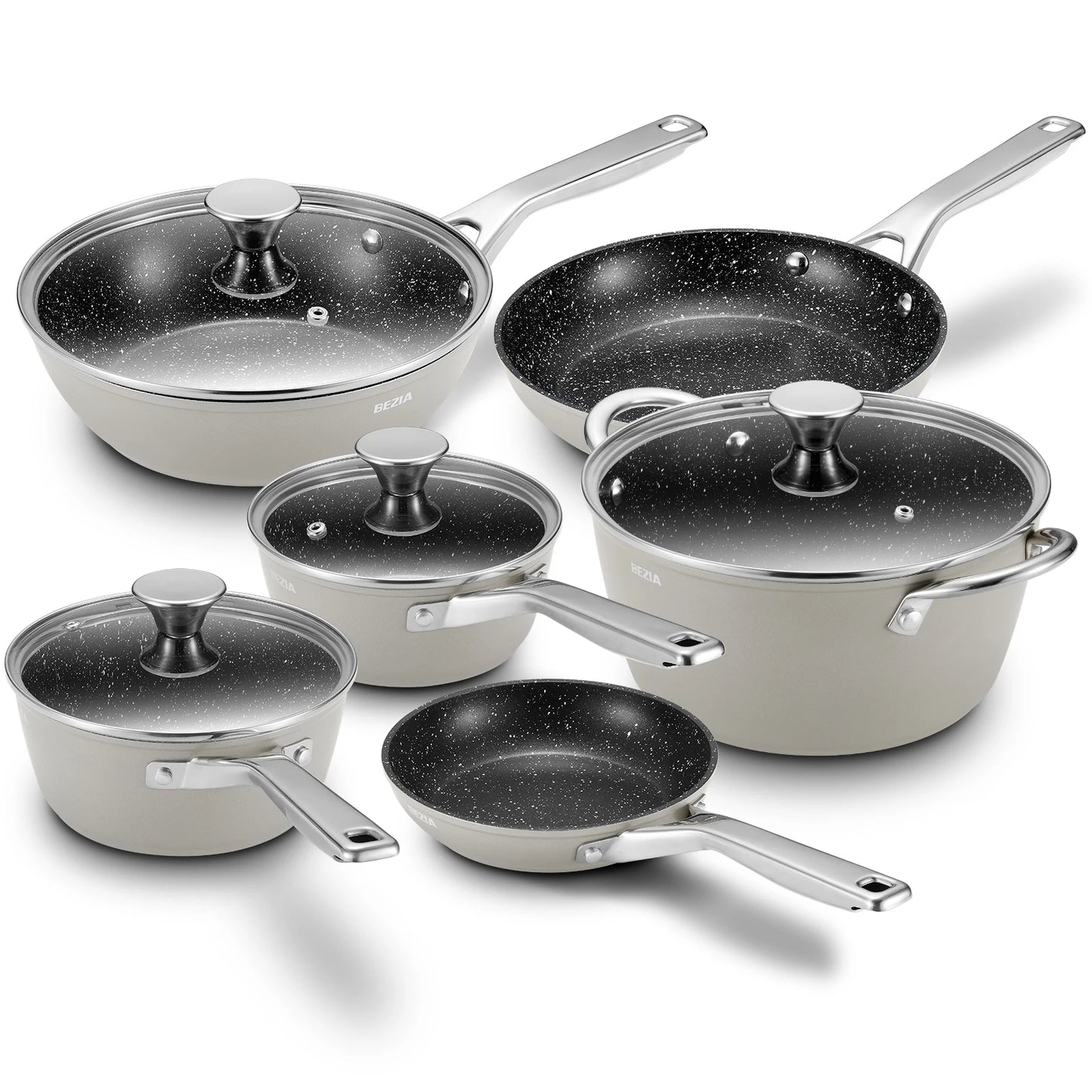 10-Piece, BEZIA Pots and Pans Set for Induction Cooktop