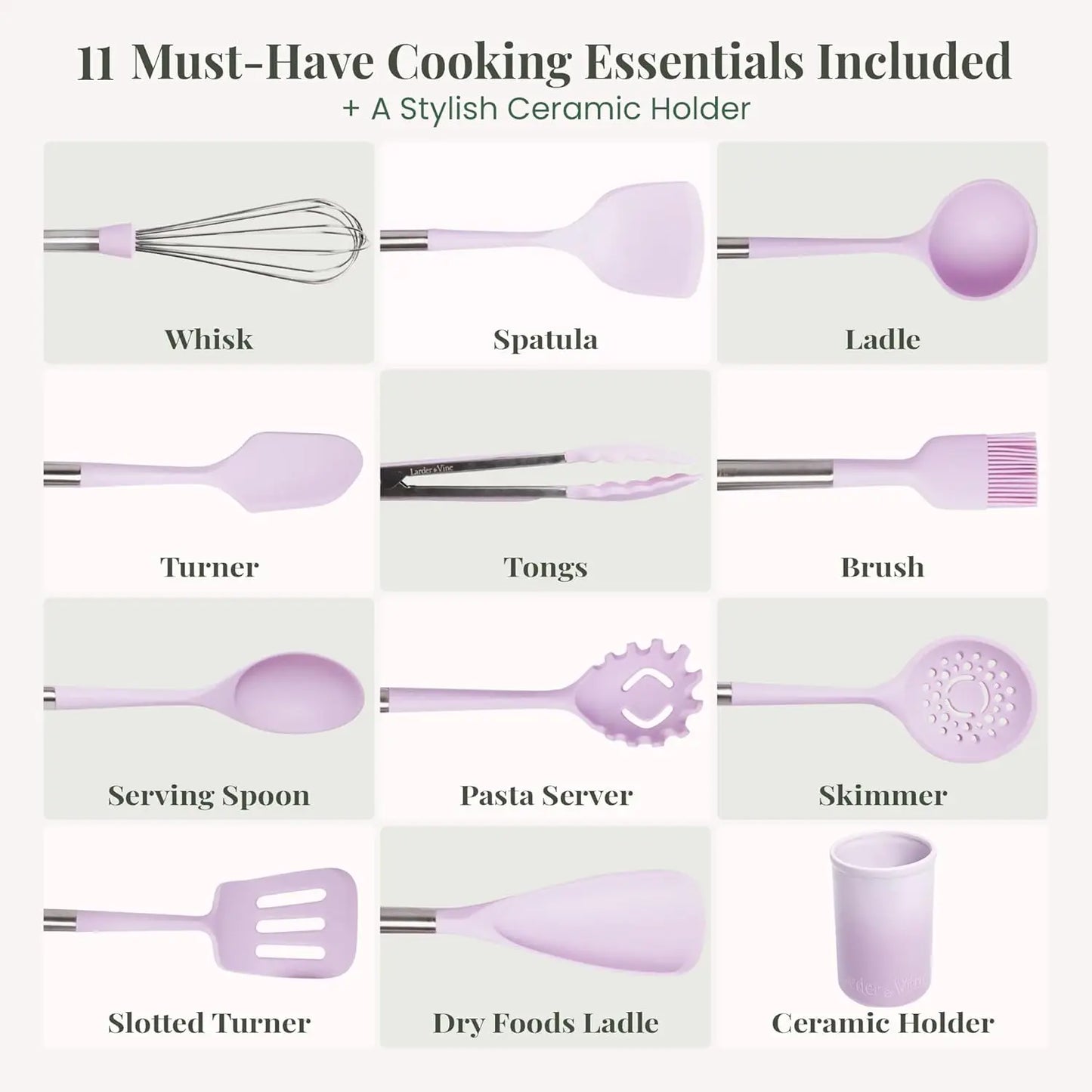 12 Piece Silicone Cooking Utensils Set, Silicone Utensils with Stainless Steel Handle and Ceramic Holder; Kitchen Utensils Set