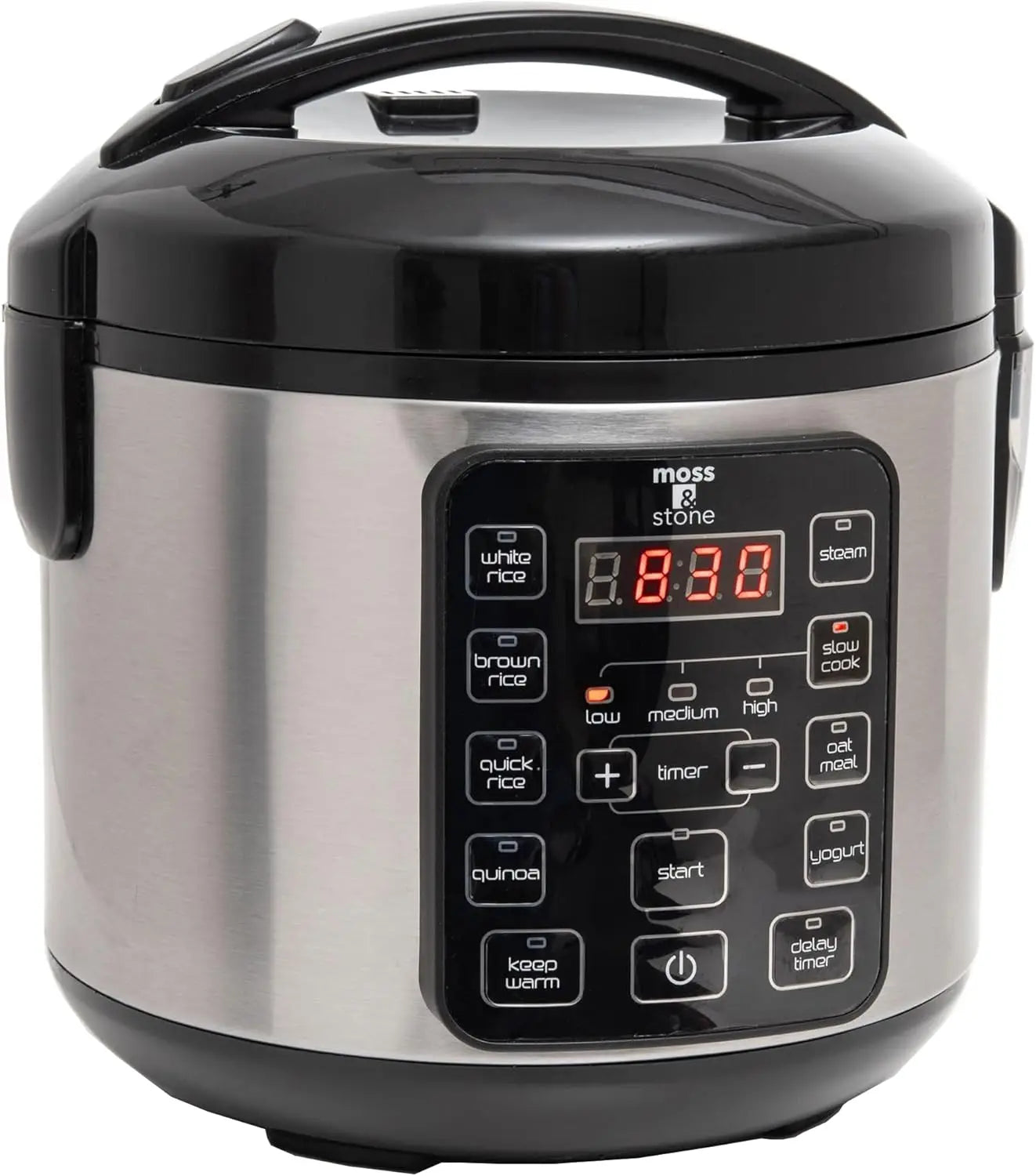 Small Digital Electric Rice Cooker, 4-8 Cups, 10 Preset Settings, Brown and White Rice Steamer, Slow Cooker with Steamer for Veg
