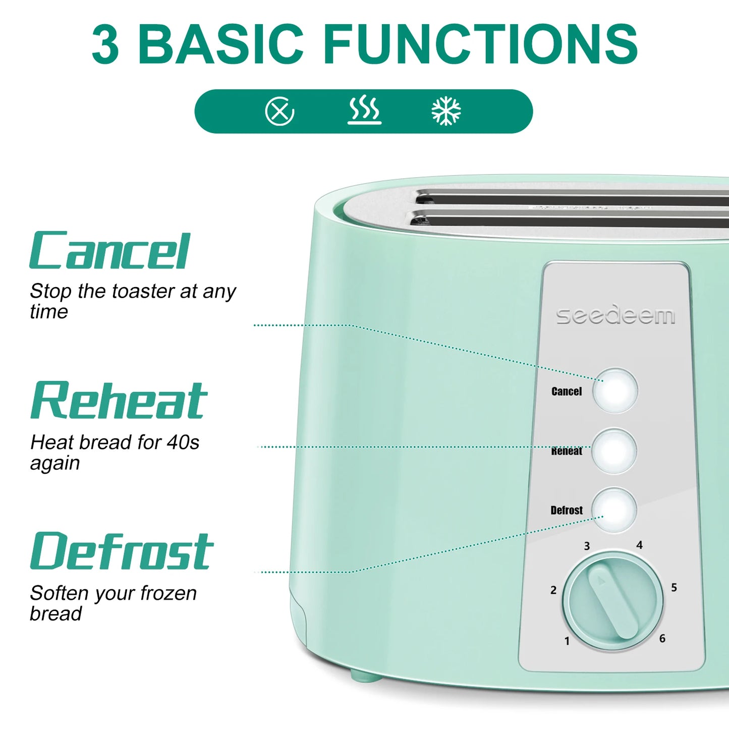 Toaster 2 Slice, 7 Shade Settings, 3 Basic Function, Extra Wide Slots for Waffle or Bagel, Removable Crumb Tray, 750W