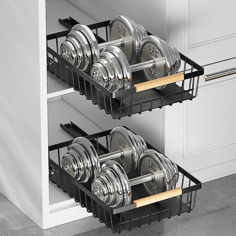 2pcs Kitchen Storage Rack, No Drill Pull Out Cabinet Organizer, Slide Drawer, Seasoning Bottle Spice Storage Basket for Kitchen