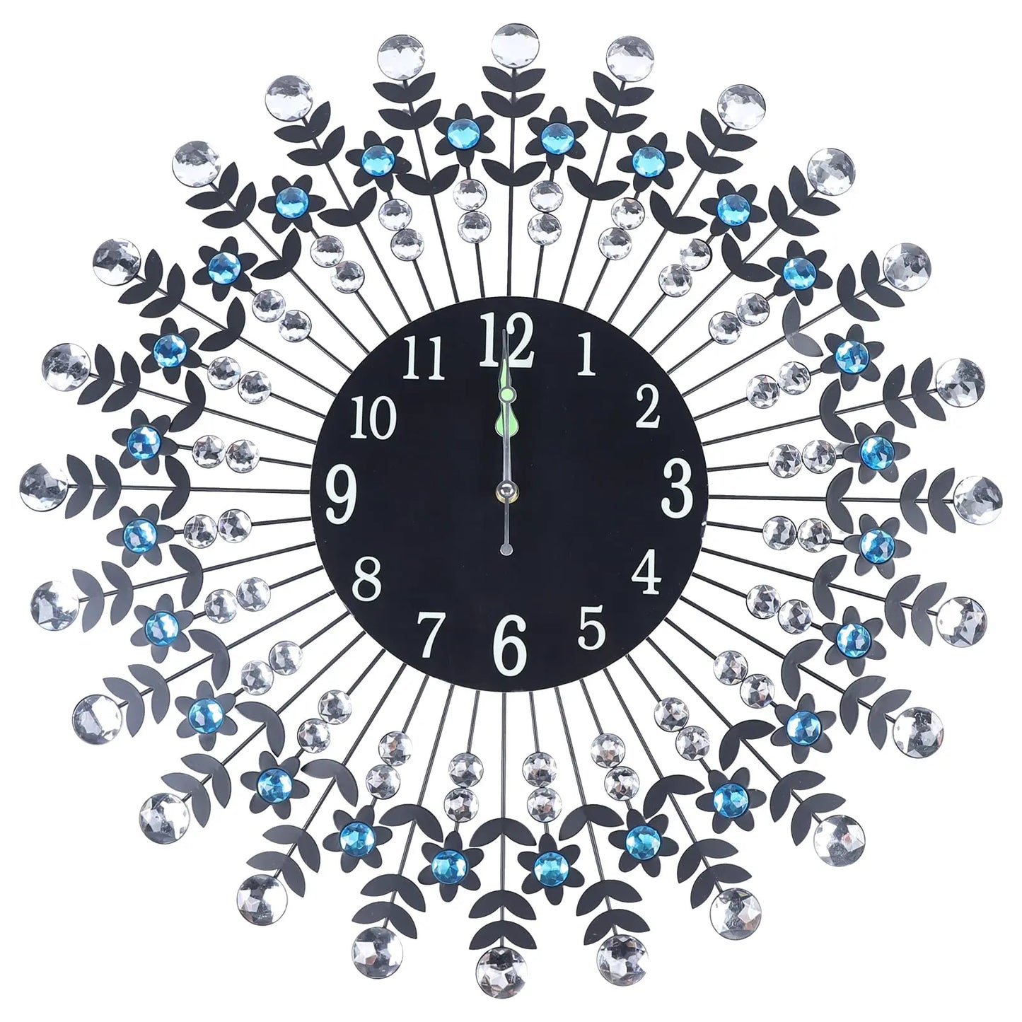 24'' Crystal Wall Clock, Large Décor Wall Clock Black Crystal Clock, Quartz Movement Wall Décor Clock W/Night Light