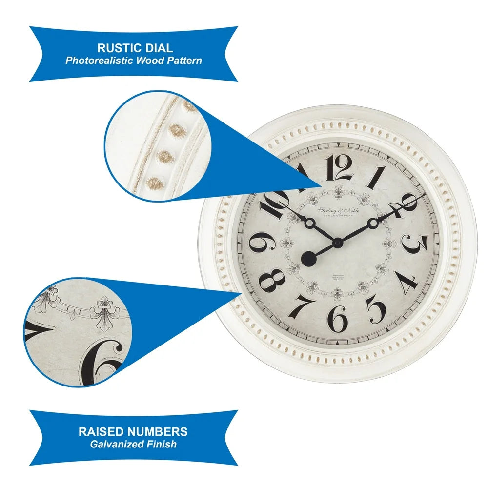 15.5 Inch Round Antique White French Country Wall Clock