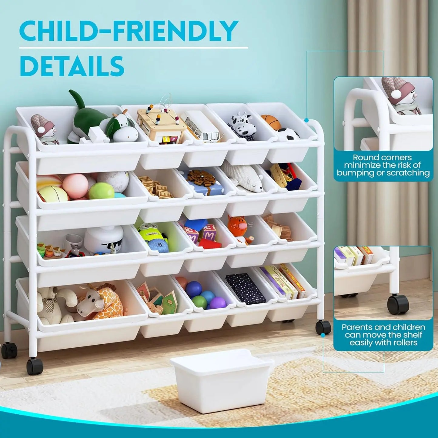 Kids Toy Storage Organizer with 20 Plastic Bins
