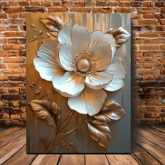 Elegant White Flower Themed Wall Art Interior Framed Painting Living Room Home Office Wall Decoration Ideal for Home Furnishings