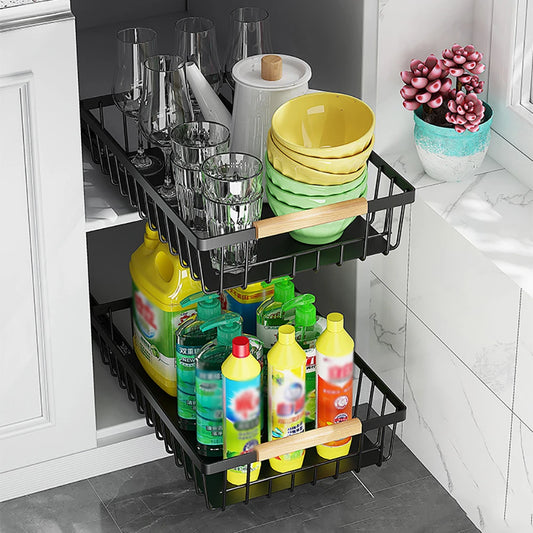 2pcs Kitchen Storage Rack, No Drill Pull Out Cabinet Organizer, Slide Drawer, Seasoning Bottle Spice Storage Basket for Kitchen