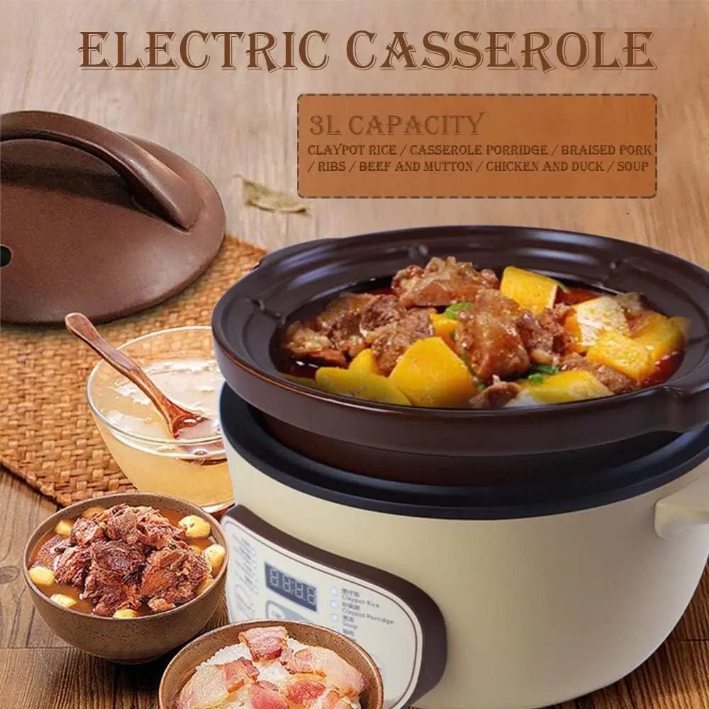 DSG-TZ30 Electric Clay Pot, Slow Cooker for Clay Pot Rice and Casserole Porridge, Ceramic Casserole Cooking Pot with Unglazed Porcelain