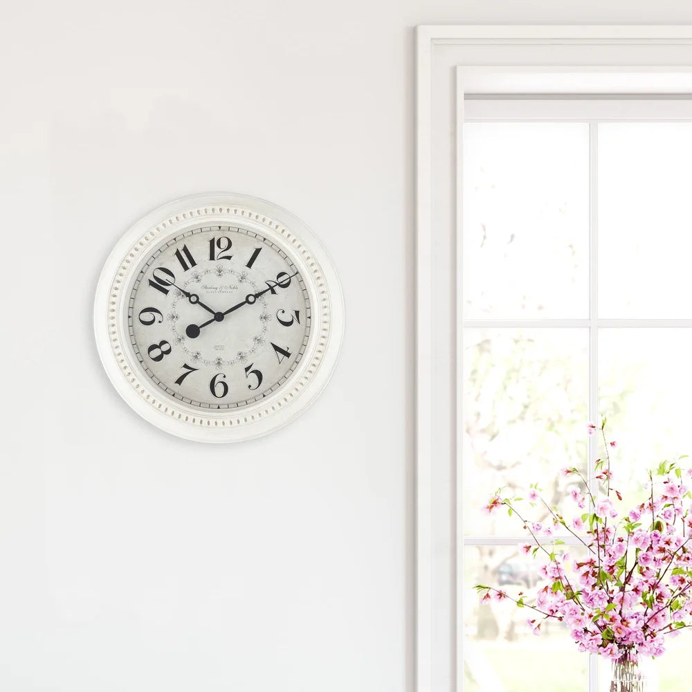 15.5 Inch Round Antique White French Country Wall Clock