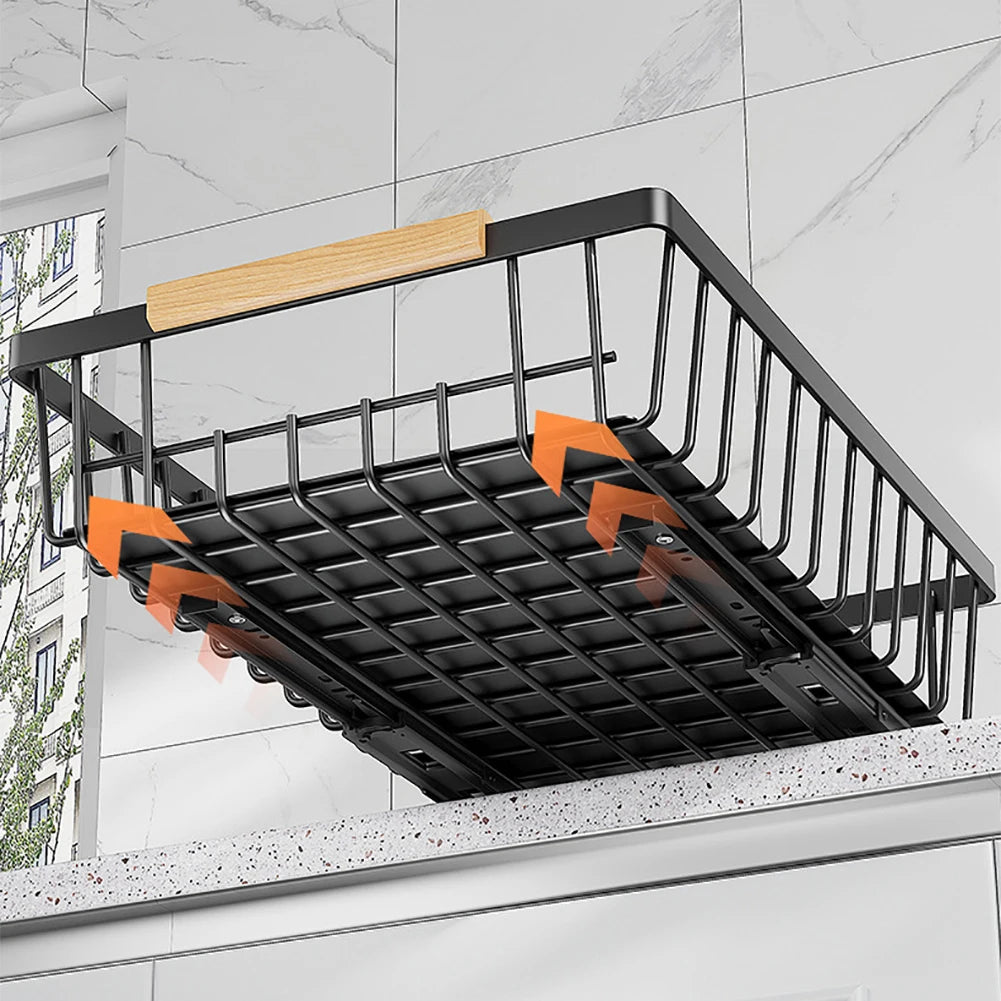 2pcs Kitchen Storage Rack, No Drill Pull Out Cabinet Organizer, Slide Drawer, Seasoning Bottle Spice Storage Basket for Kitchen