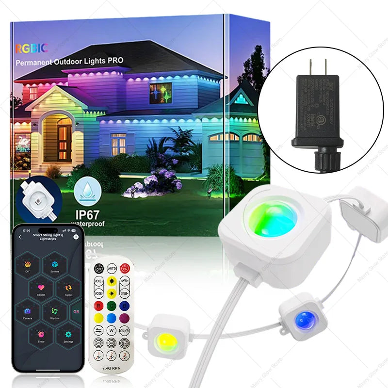 Permanent Outdoor Smart Eaves Lights with Remote, 100 FT