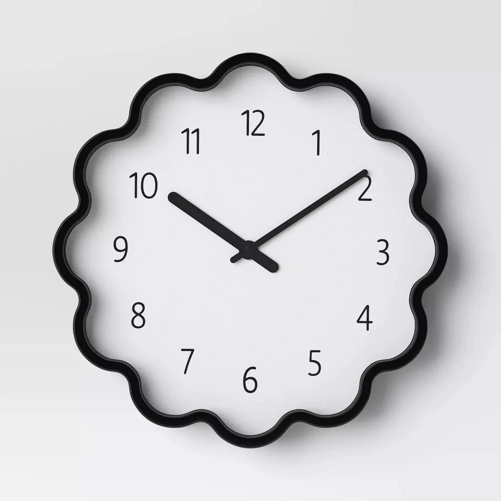 12" Wavy Wall Clock Battery Operated, Modern Decorative Silent Analog Wall Clock for Bathroom Kitchen Bedroom Living Room, Black