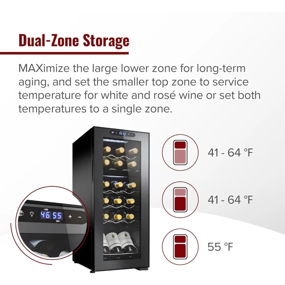 18-Bottle Dual Zone MAX Compressor Wine Cooler – Freestanding Beverage Refrigerator, Mini Fridge with Digital Touchscreen