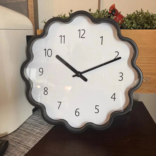 12" Wavy Wall Clock Battery Operated, Modern Decorative Silent Analog Wall Clock for Bathroom Kitchen Bedroom Living Room, Black