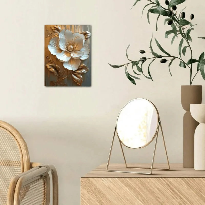 Elegant White Flower Themed Wall Art Interior Framed Painting Living Room Home Office Wall Decoration Ideal for Home Furnishings