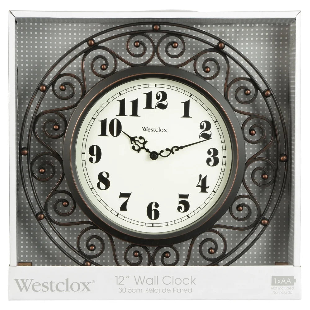 Wrought Iron Style Decorative 12 Inch Round Wall Clock