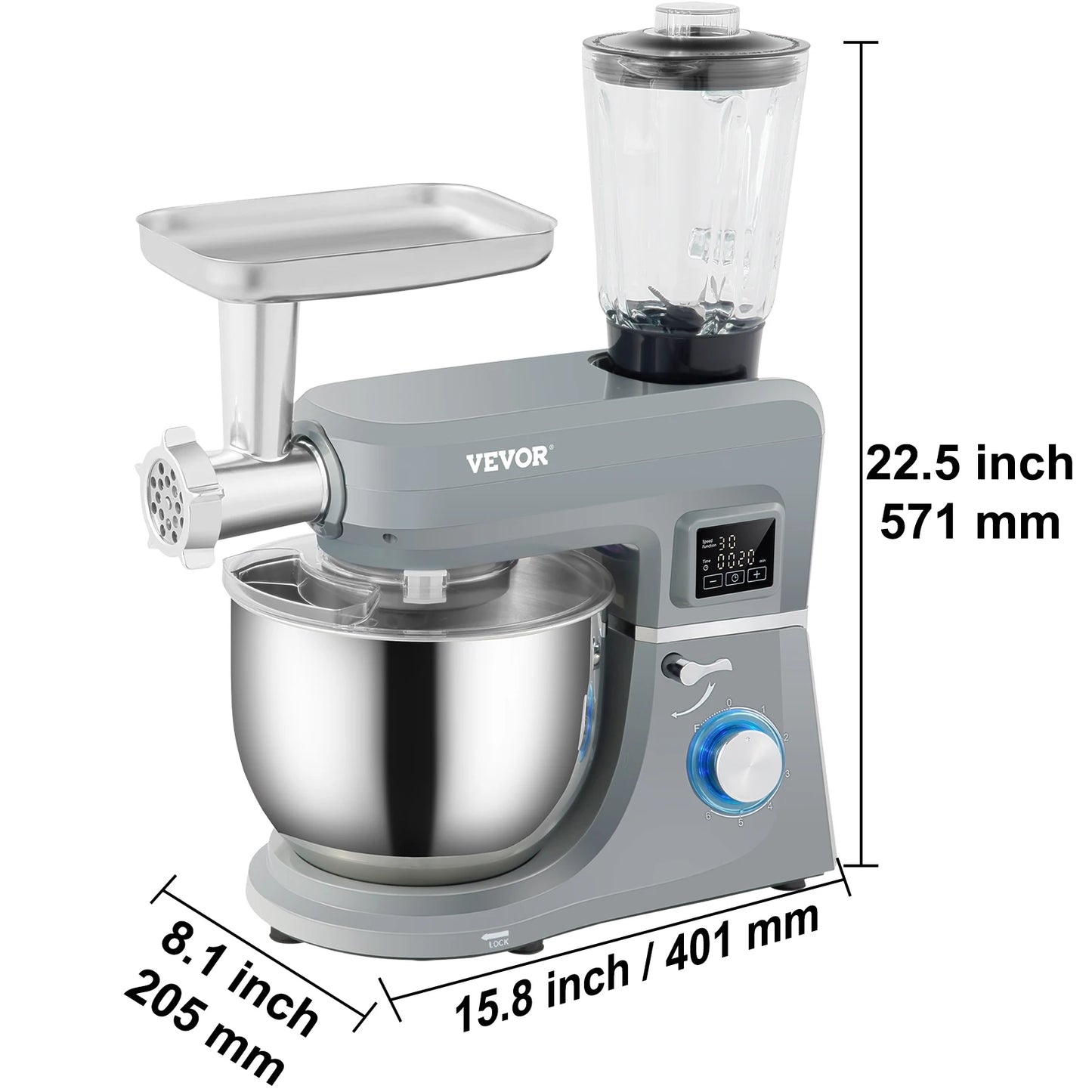 VEVOR 5.5/7L Electric Stand Mixer with 6 Speeds LCD Screen Timing Food Mixer Cream Egg Whisk Whip Dough Kneader With Steel Bowl