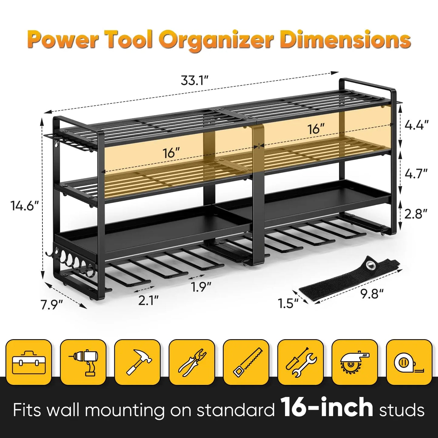 Power Tool Organizer, Wall Mount, Extended Large Heavy Duty Drill Holder, 4 Layer Garage and Storage, Suitable Utility Racks