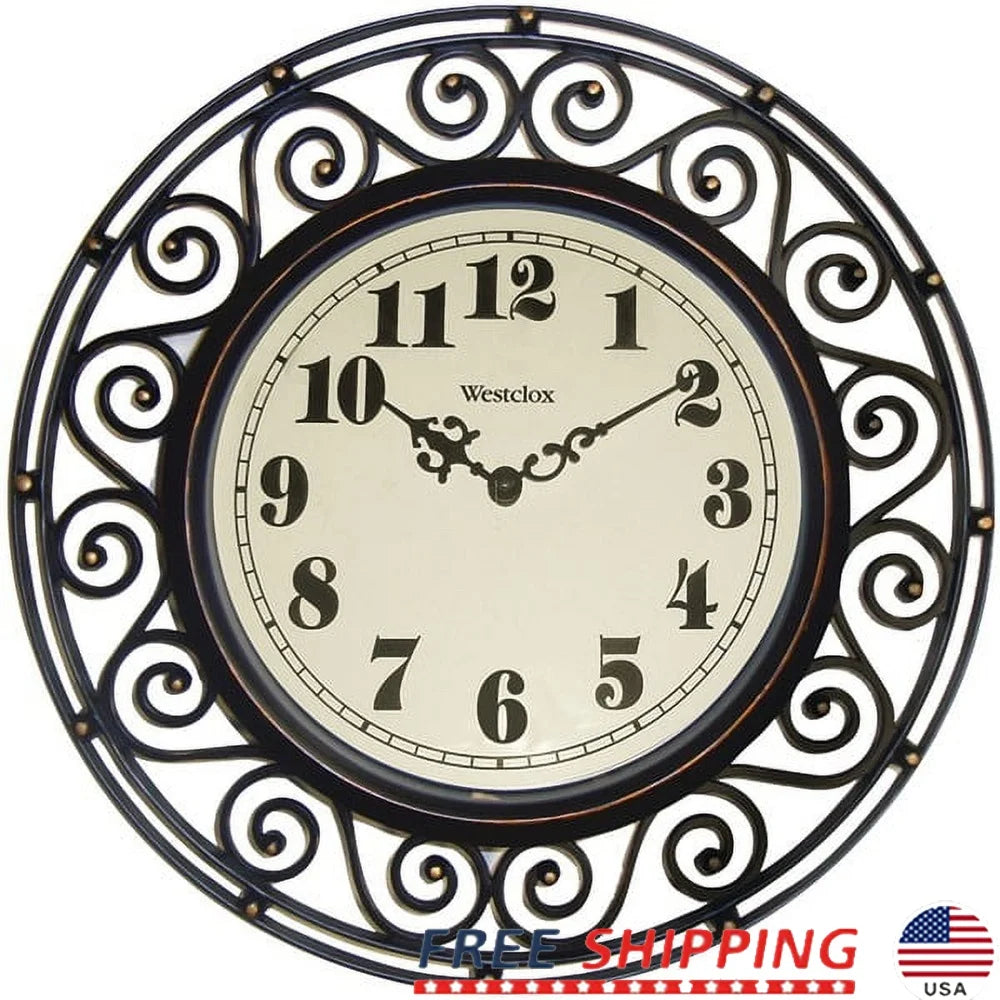 Wrought Iron Style Decorative 12 Inch Round Wall Clock
