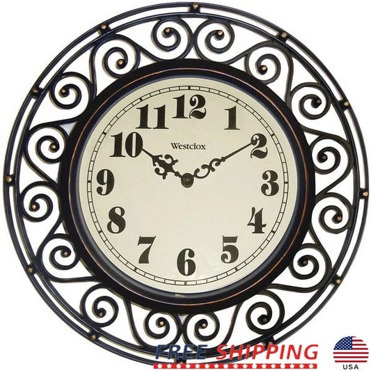 Wrought Iron Style Decorative 12 Inch Round Wall Clock