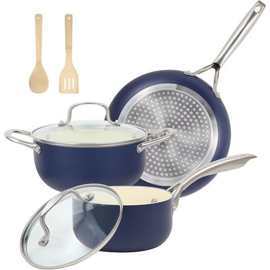 Pots and Pans Set,  7 Piece Nonstick Ceramic Cookware Set,  Induction Kitchen Cookware Sets