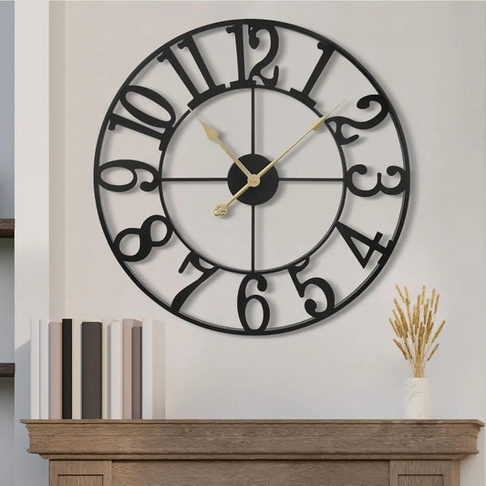 Wall Clock 32 Inch Round Large Indoor Wall Clocks Battery Operated Silent Non Ticking, Farmhouse Vintage Decorative Analog