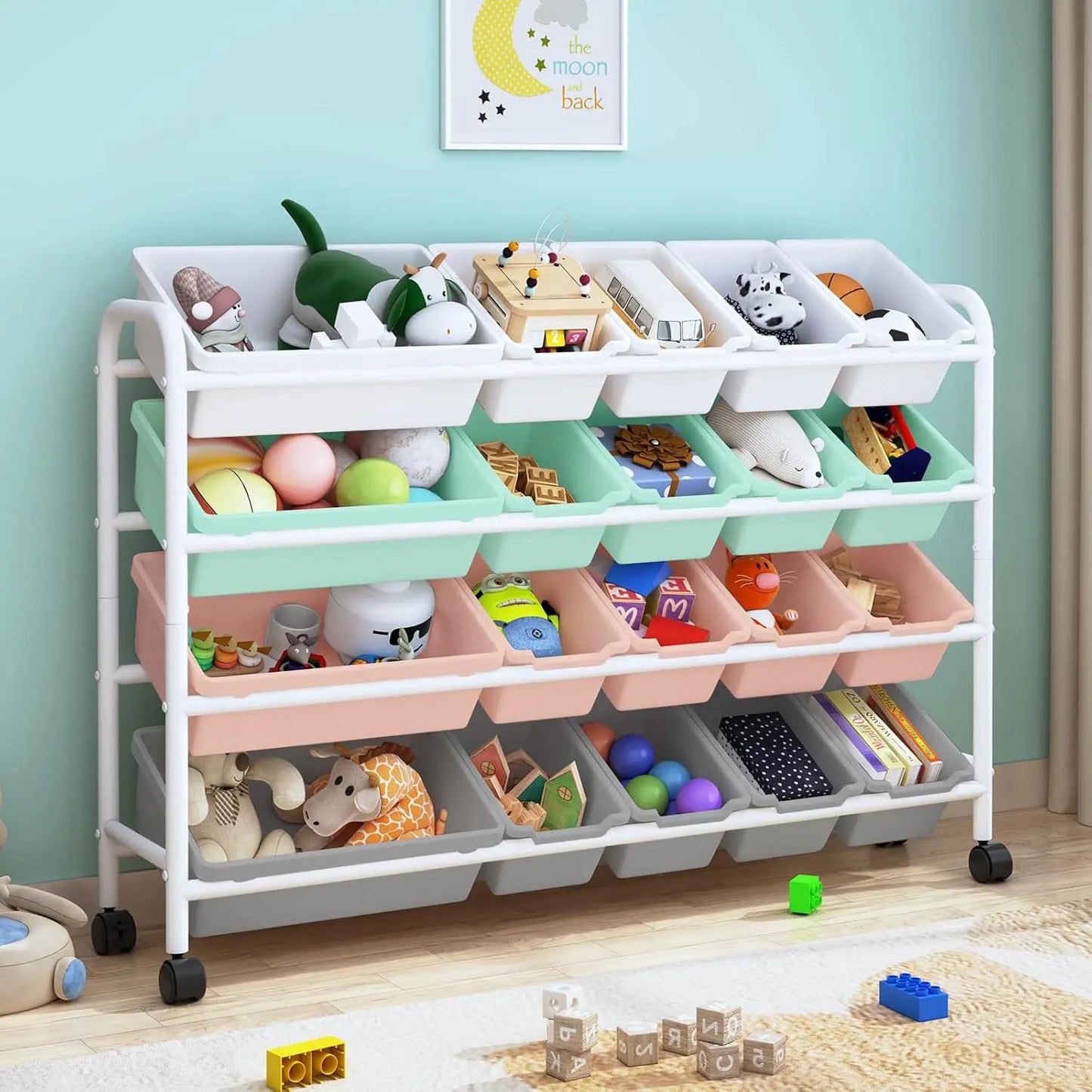 Kids Toy Storage Organizer with 20 Plastic Bins