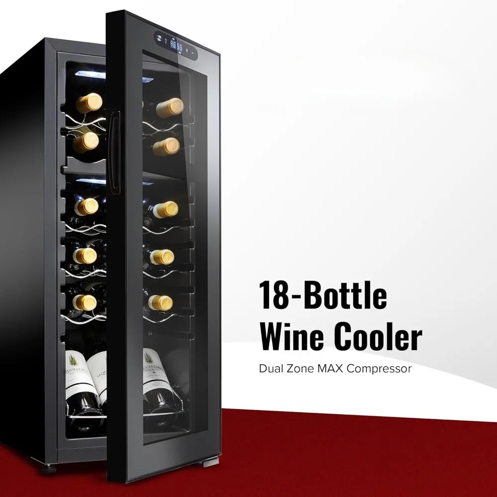 18-Bottle Dual Zone MAX Compressor Wine Cooler – Freestanding Beverage Refrigerator, Mini Fridge with Digital Touchscreen