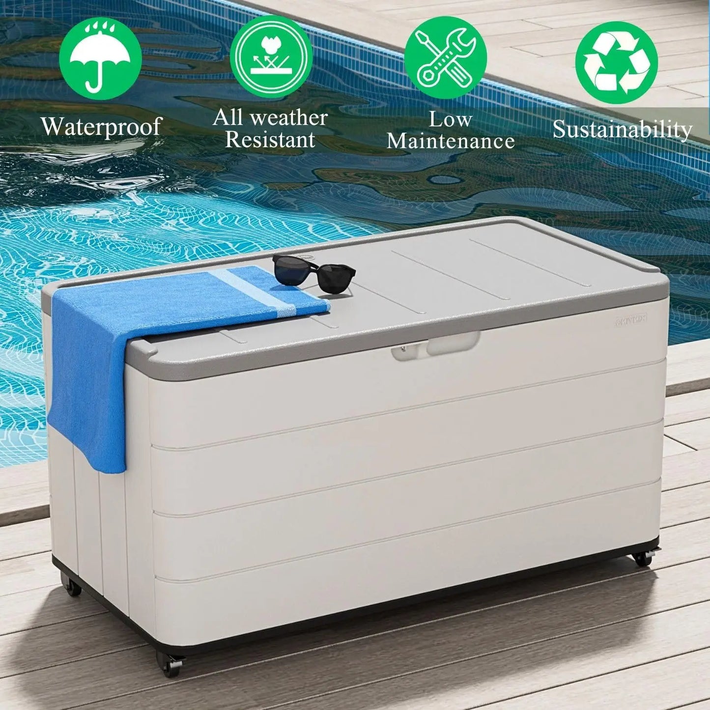 110 Gallon Outdoor Deck Box with Wheels