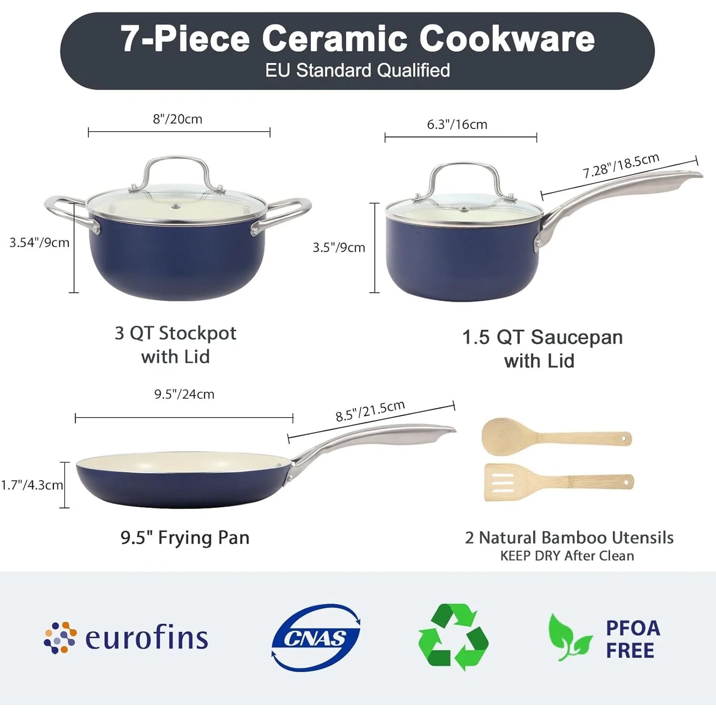 Pots and Pans Set,  7 Piece Nonstick Ceramic Cookware Set,  Induction Kitchen Cookware Sets