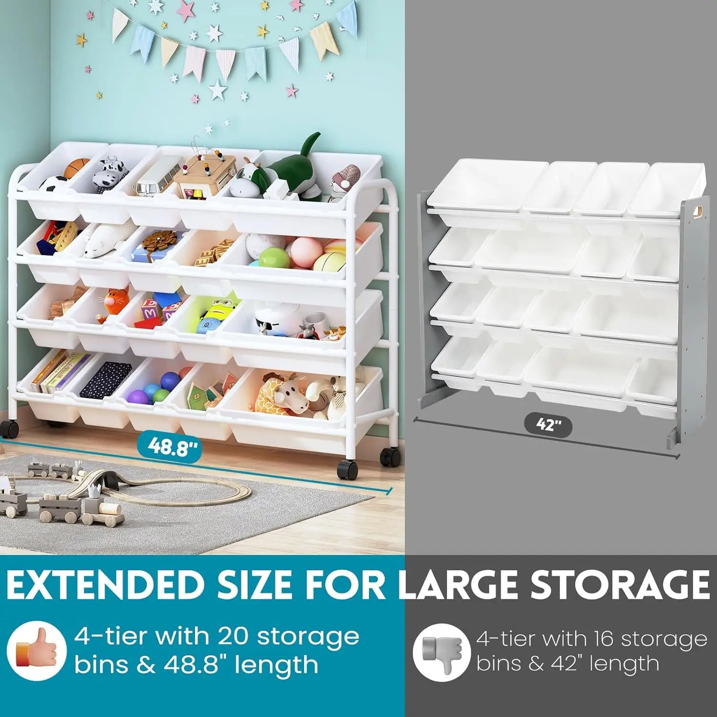 Kids Toy Storage Organizer with 20 Plastic Bins