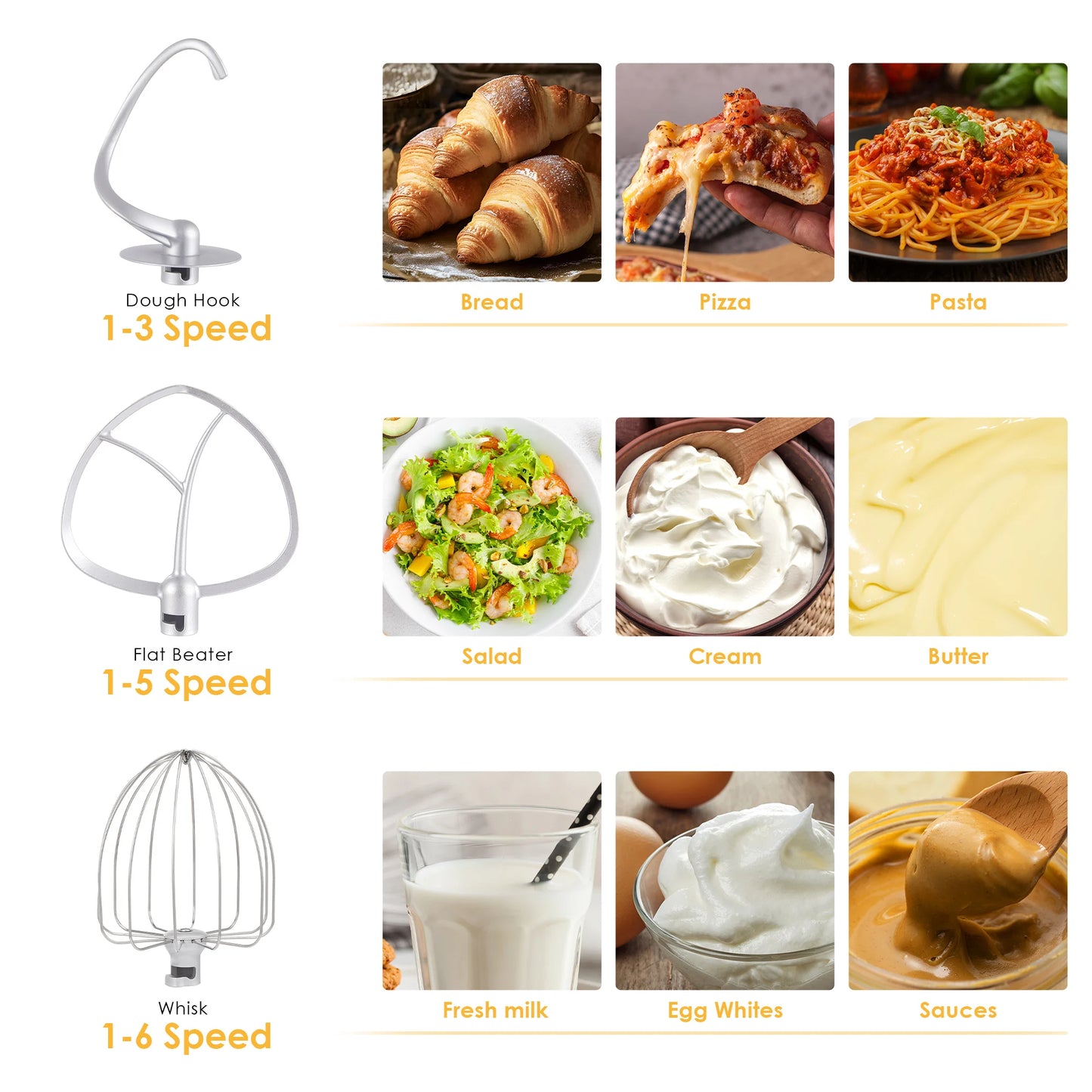 BioloMix Kitchen Food Stand Mixer, 6-Speed, 1200 W