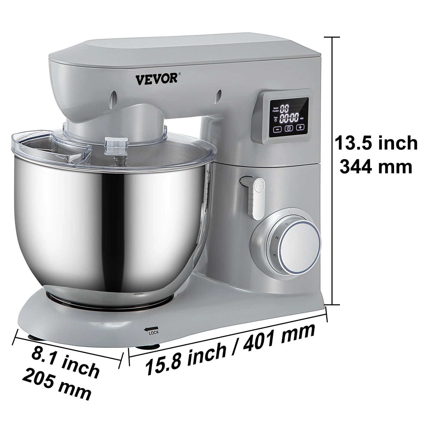 VEVOR 5.5/7L Electric Stand Mixer with 6 Speeds LCD Screen Timing Food Mixer Cream Egg Whisk Whip Dough Kneader With Steel Bowl