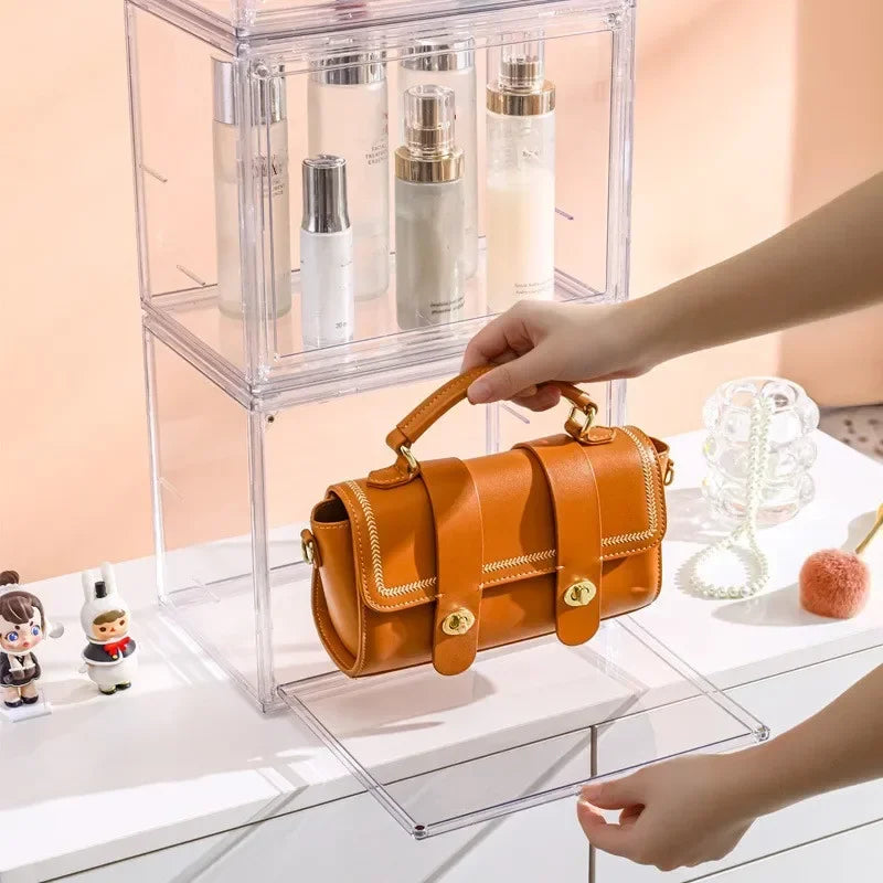Clear Display Box, Stackable Plastic Dustproof Storage Bins, Figures Display, Collectibles Bag, Cosmetic Show Case with Interlayers