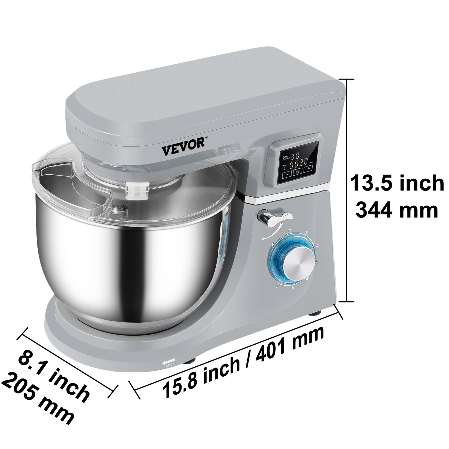 VEVOR 5.5/7L Electric Stand Mixer with 6 Speeds LCD Screen Timing Food Mixer Cream Egg Whisk Whip Dough Kneader With Steel Bowl