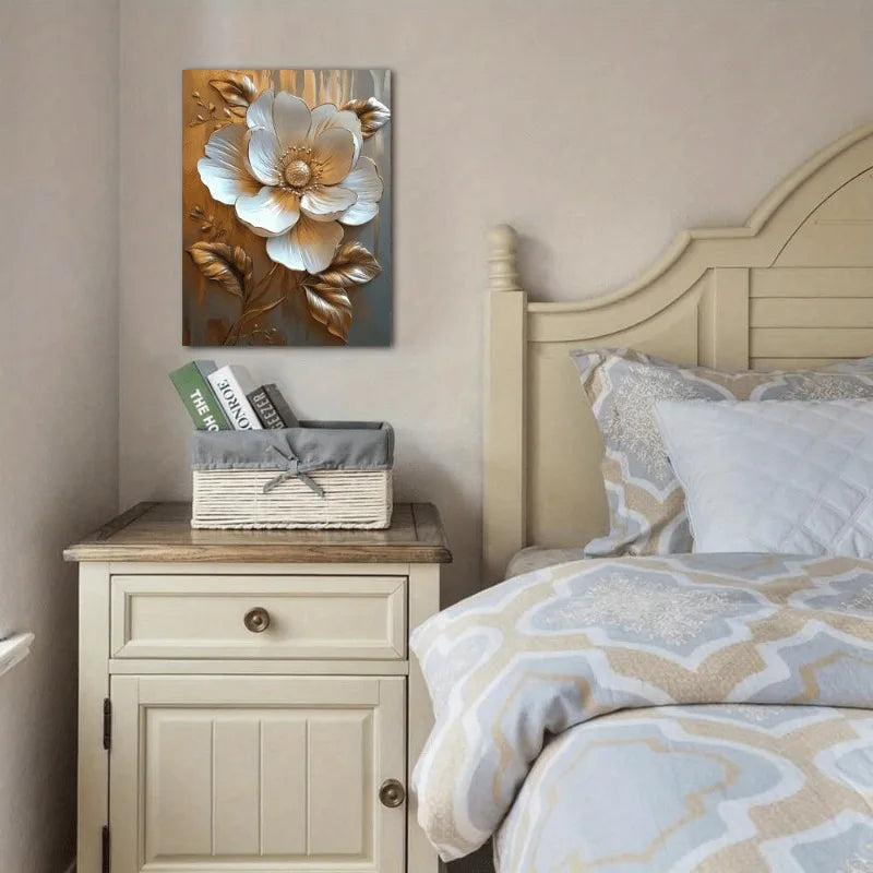 Elegant White Flower Themed Wall Art Interior Framed Painting Living Room Home Office Wall Decoration Ideal for Home Furnishings