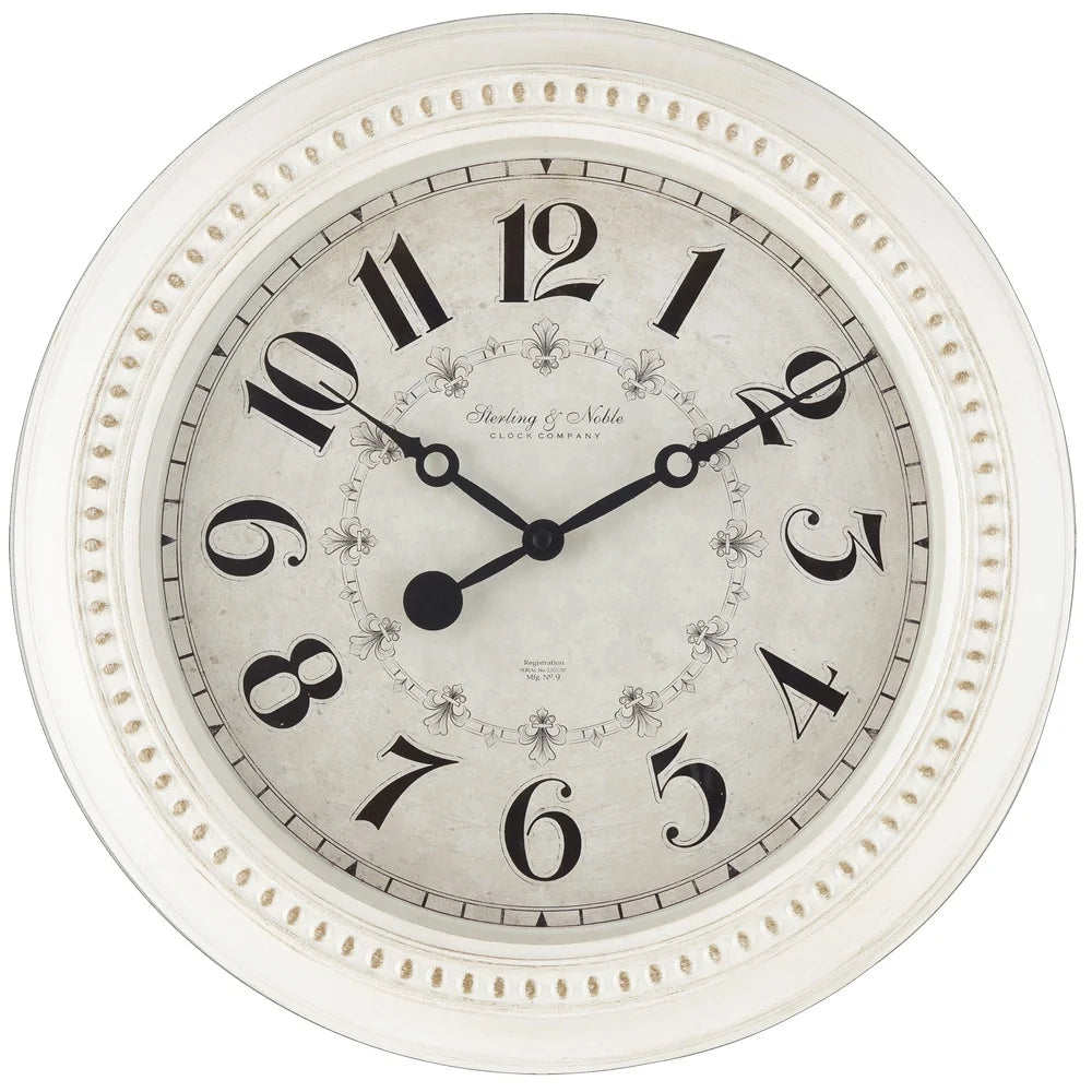 15.5 Inch Round Antique White French Country Wall Clock