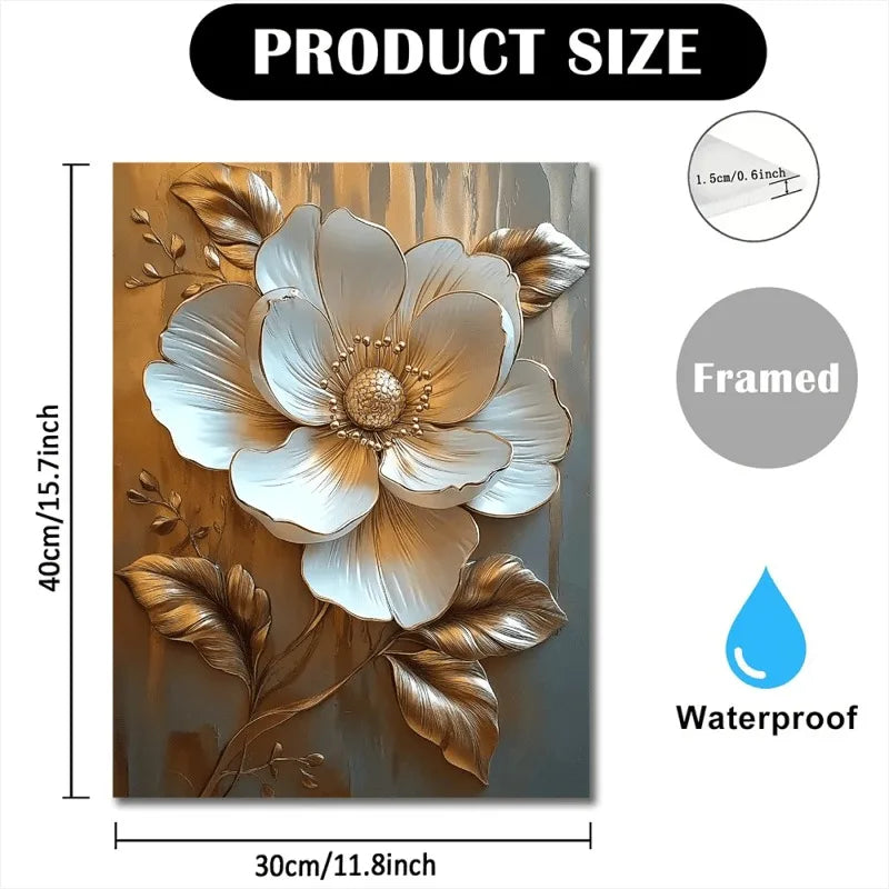 Elegant White Flower Themed Wall Art Interior Framed Painting Living Room Home Office Wall Decoration Ideal for Home Furnishings