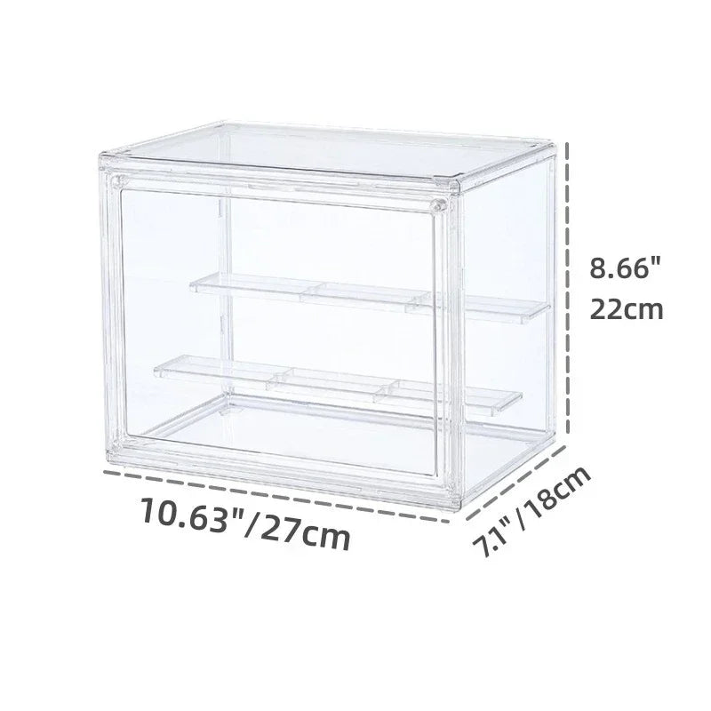 Clear Display Box, Stackable Plastic Dustproof Storage Bins, Figures Display, Collectibles Bag, Cosmetic Show Case with Interlayers