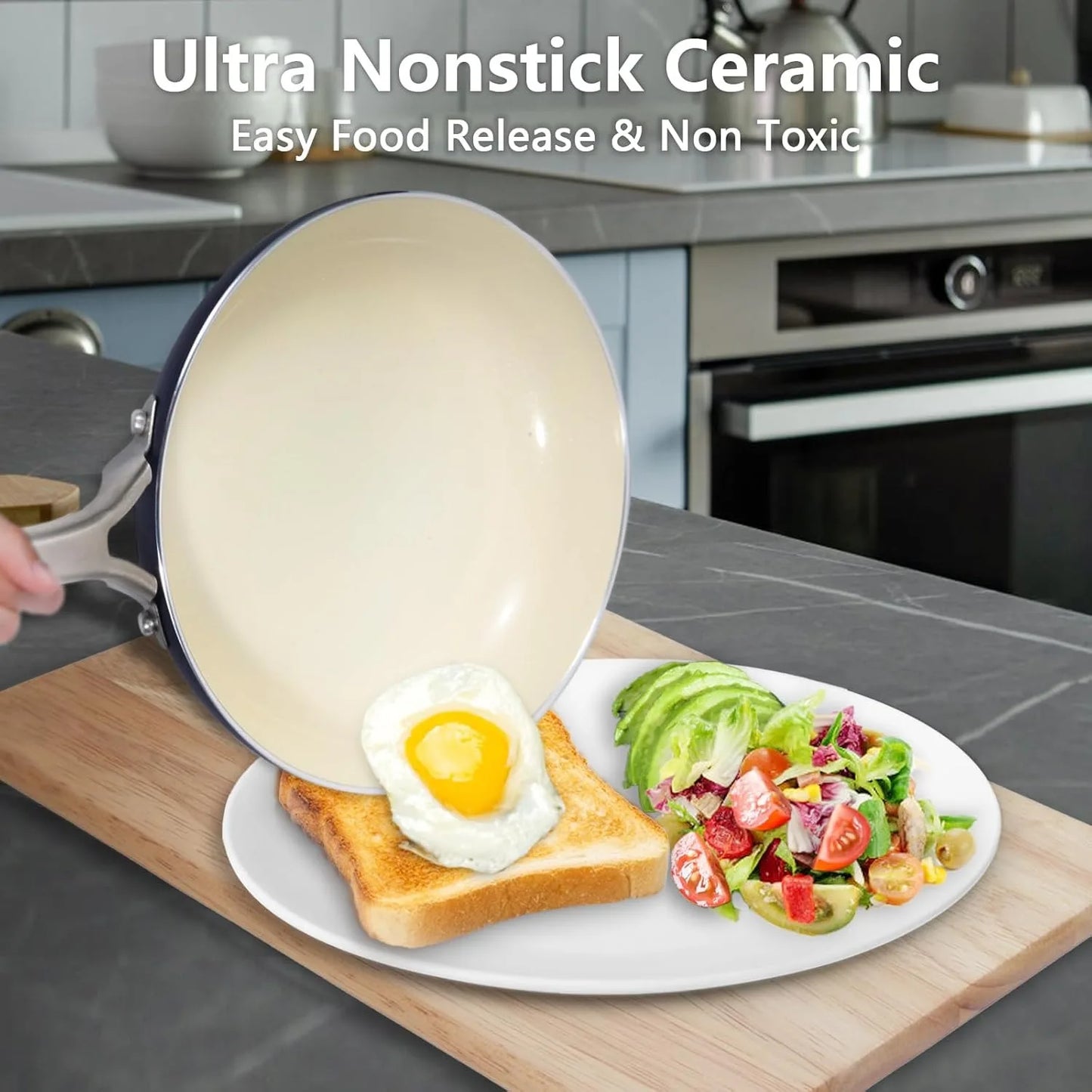 Pots and Pans Set,  7 Piece Nonstick Ceramic Cookware Set,  Induction Kitchen Cookware Sets