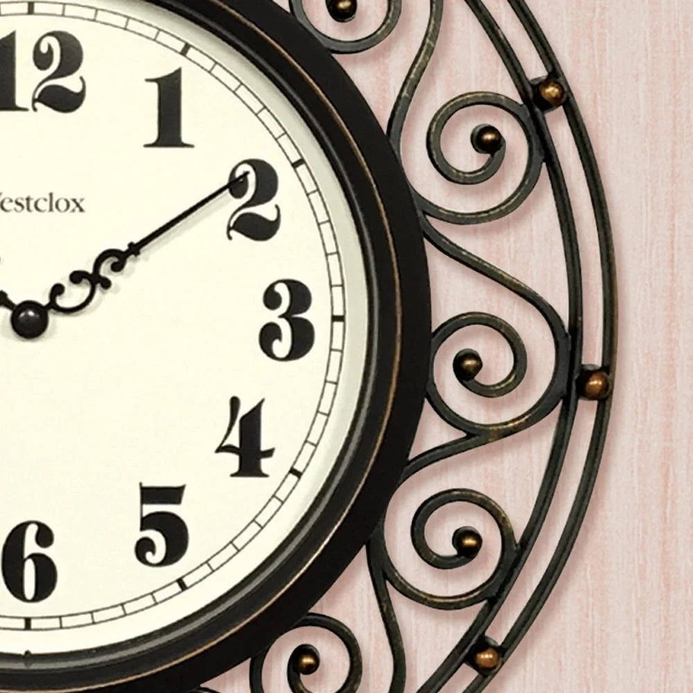 Wrought Iron Style Decorative 12 Inch Round Wall Clock