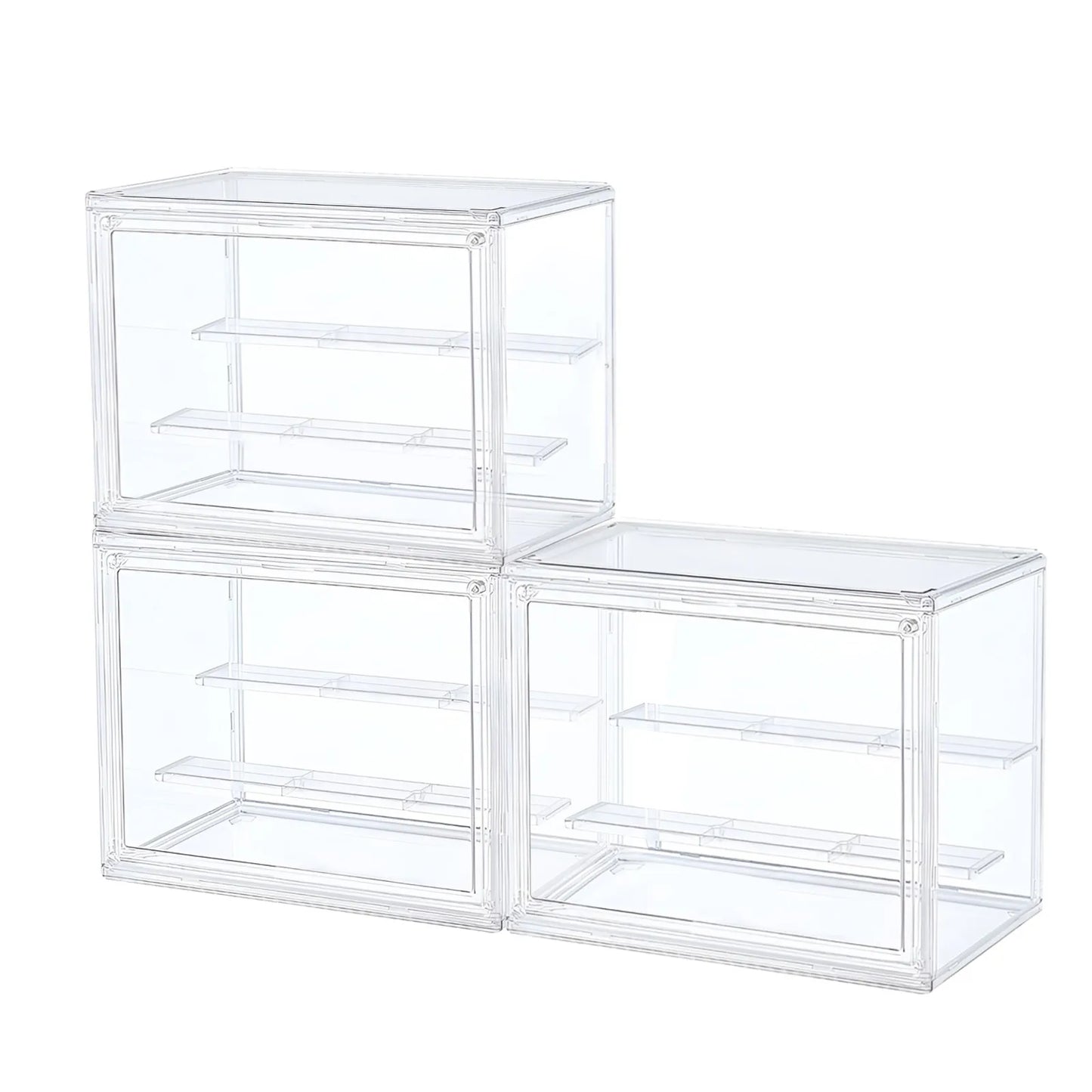 Clear Display Box, Stackable Plastic Dustproof Storage Bins, Figures Display, Collectibles Bag, Cosmetic Show Case with Interlayers