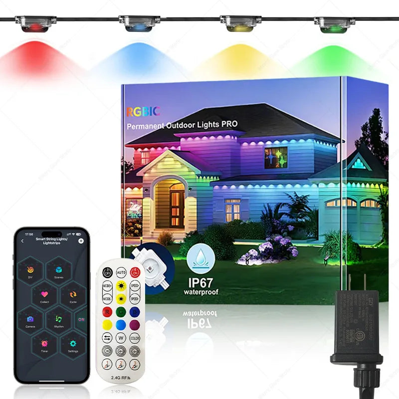 Permanent Outdoor Smart Eaves Lights with Remote, 100 FT
