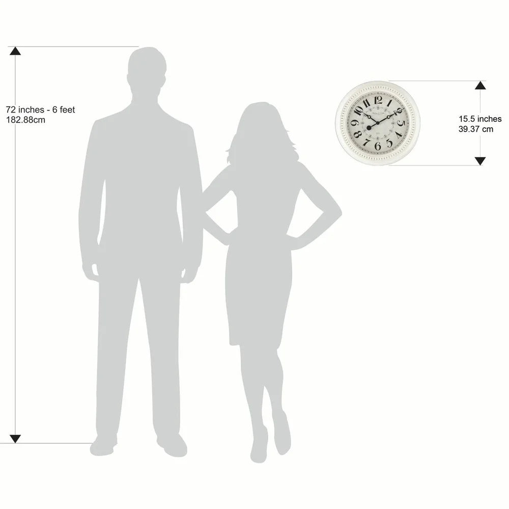 15.5 Inch Round Antique White French Country Wall Clock