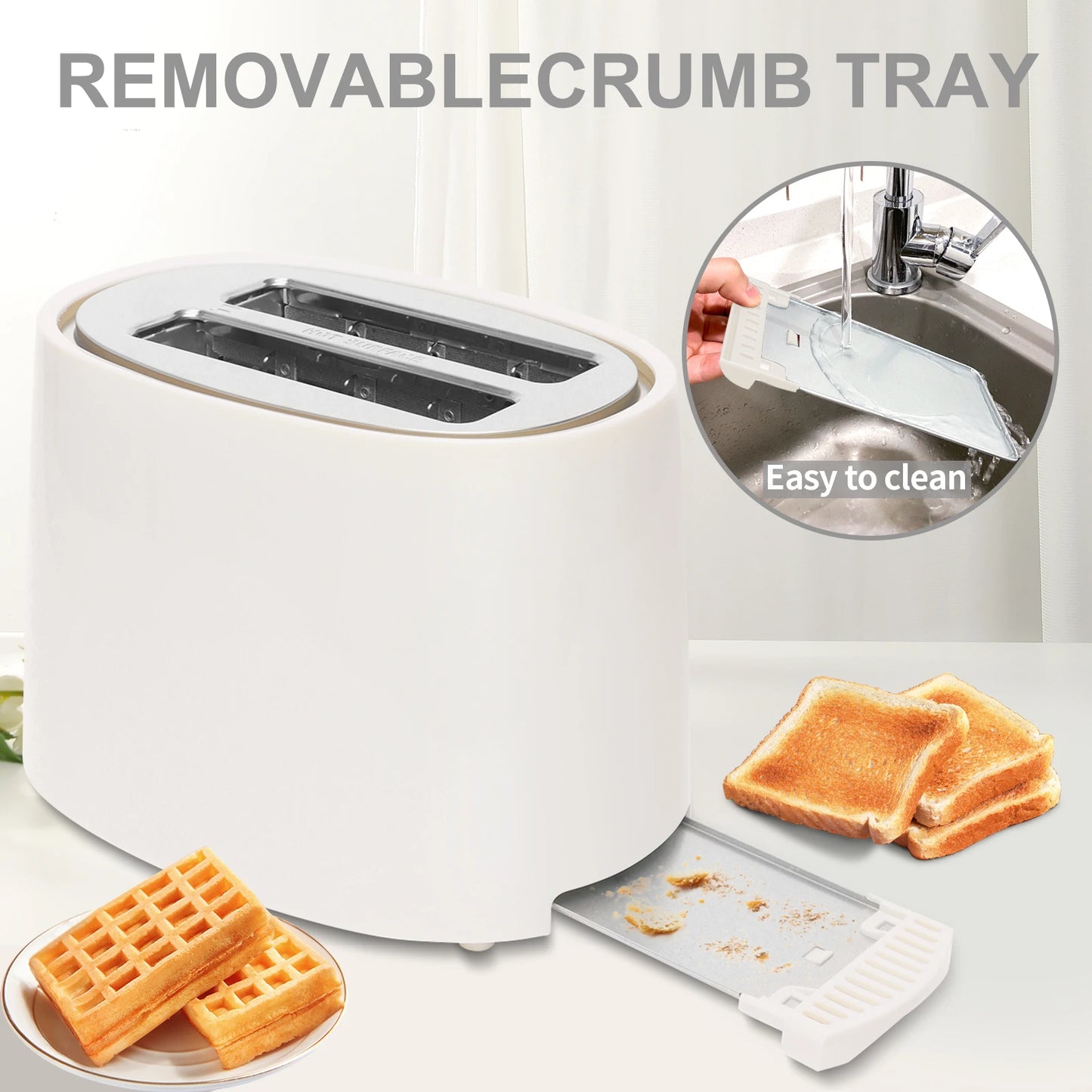 Toaster 2 Slice, 7 Shade Settings, 3 Basic Function, Extra Wide Slots for Waffle or Bagel, Removable Crumb Tray,  750W
